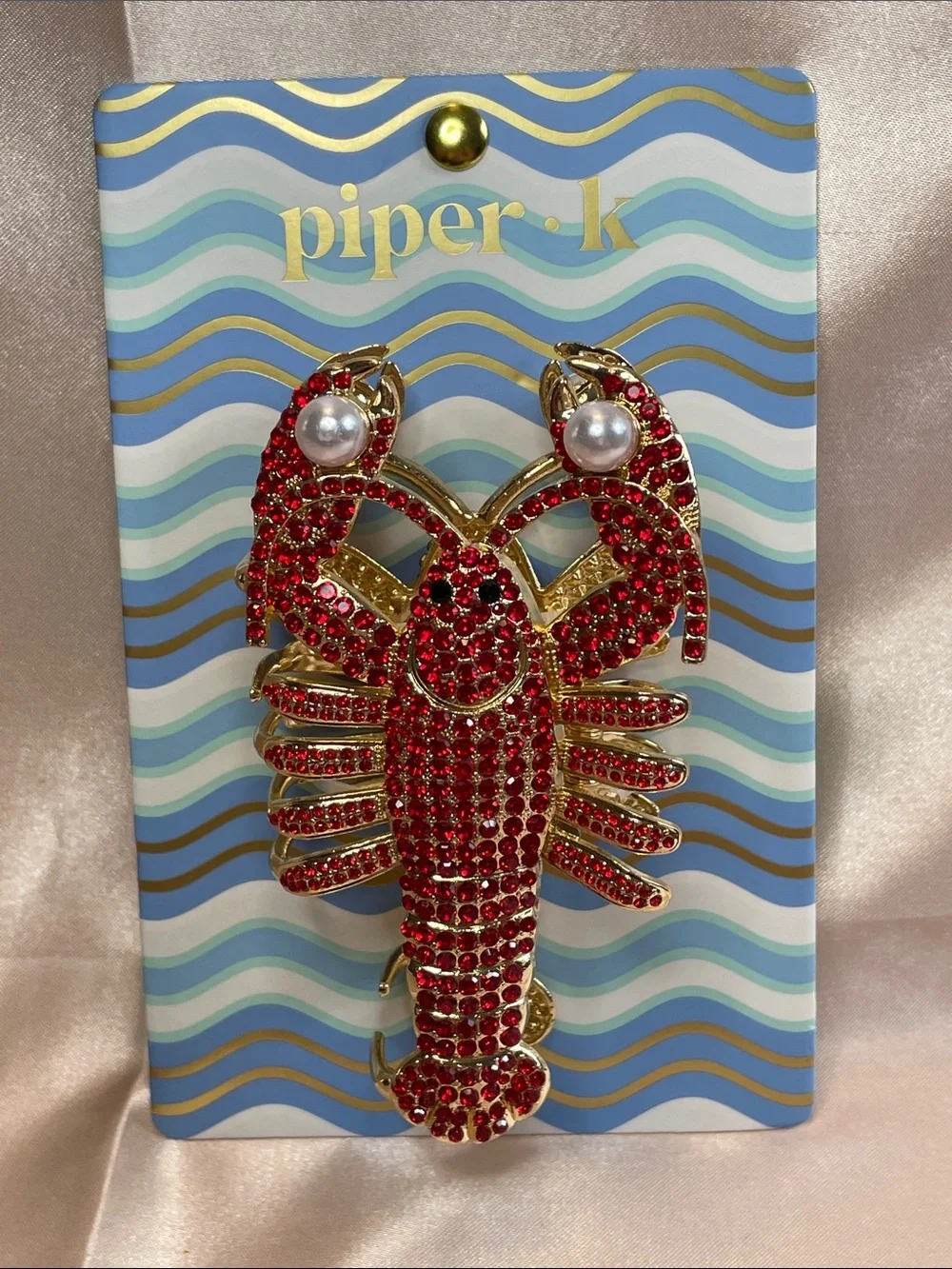 Piper K Lobster Metal Hair Claw Clip w/ Rhinestones & Faux Pearls - NWT
